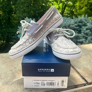 Sperry Top-Sider Bahama Stone / Pink Leopard Girl's Sz 5.5 Sequins w Box YG46674